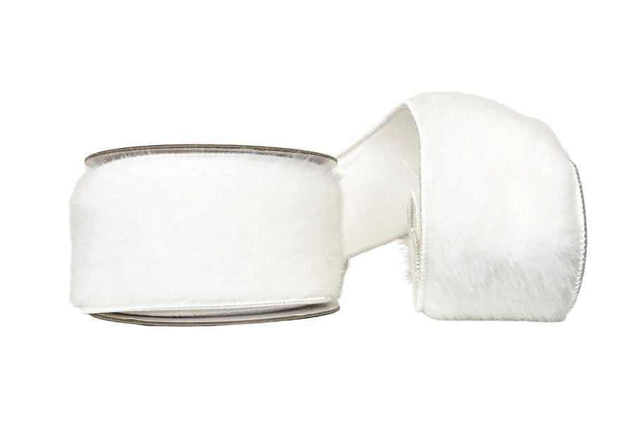 White Fur Super Soft 2.5" Wired Ribbon