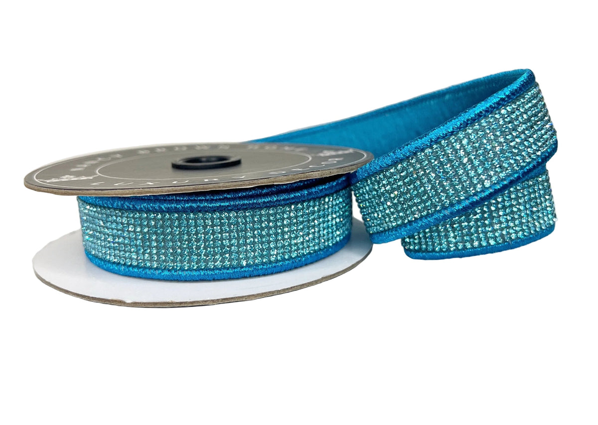 Pre-Order 2026- Turquoise/Teal Bling Double Sided 1" Wired Ribbon