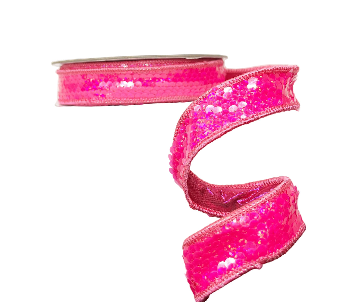 Hot Pink Sequin 1" Double-Sided Wired Ribbon
