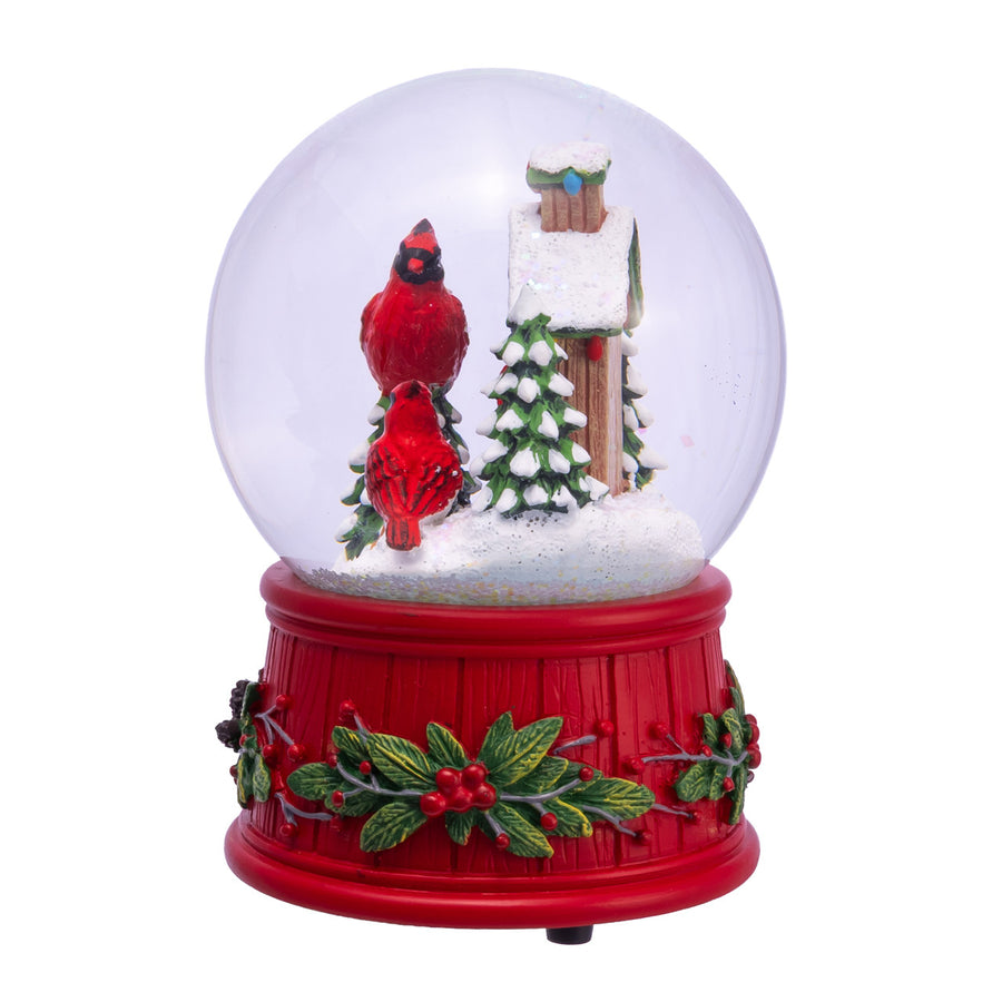 100MM Wind-Up Musical Cardinals With Tree Water Globe