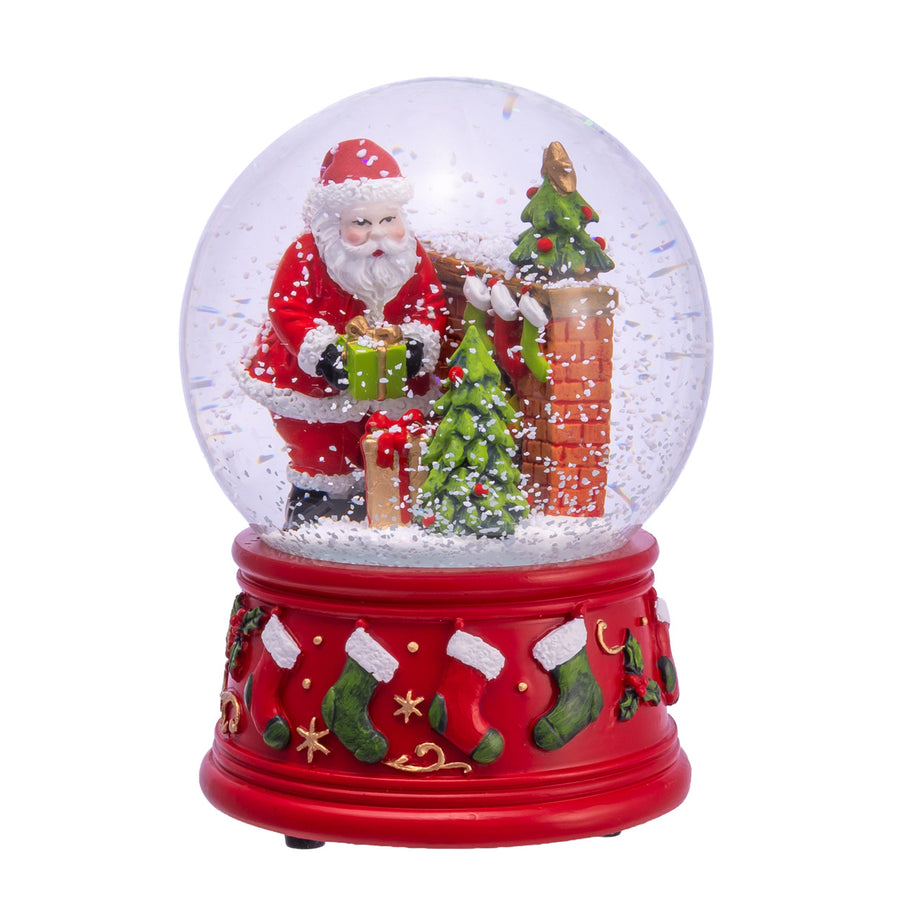 100MM Wind-Up Musical Santa With Fireplace Water Globe