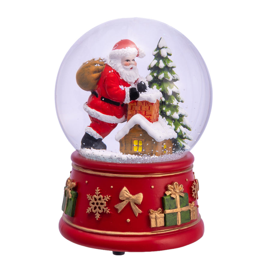 100MM Wind-Up Musical Santa With Chimney & Tree Water Globe