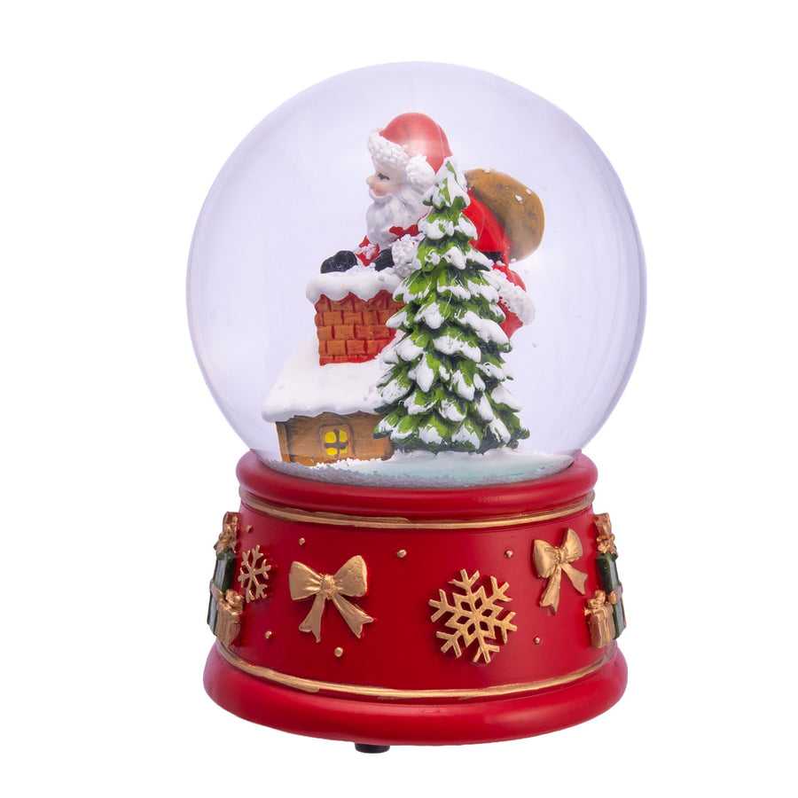100MM Wind-Up Musical Santa With Chimney & Tree Water Globe