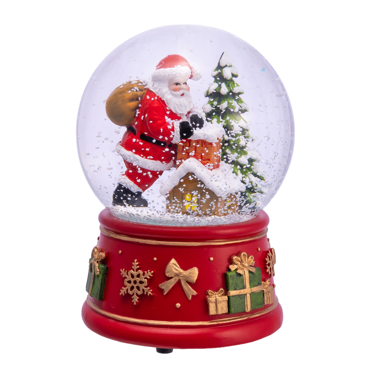 100MM Wind-Up Musical Santa With Chimney & Tree Water Globe