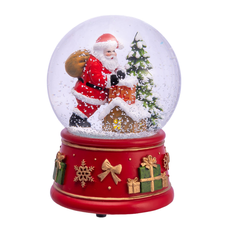 100MM Wind-Up Musical Santa With Chimney & Tree Water Globe