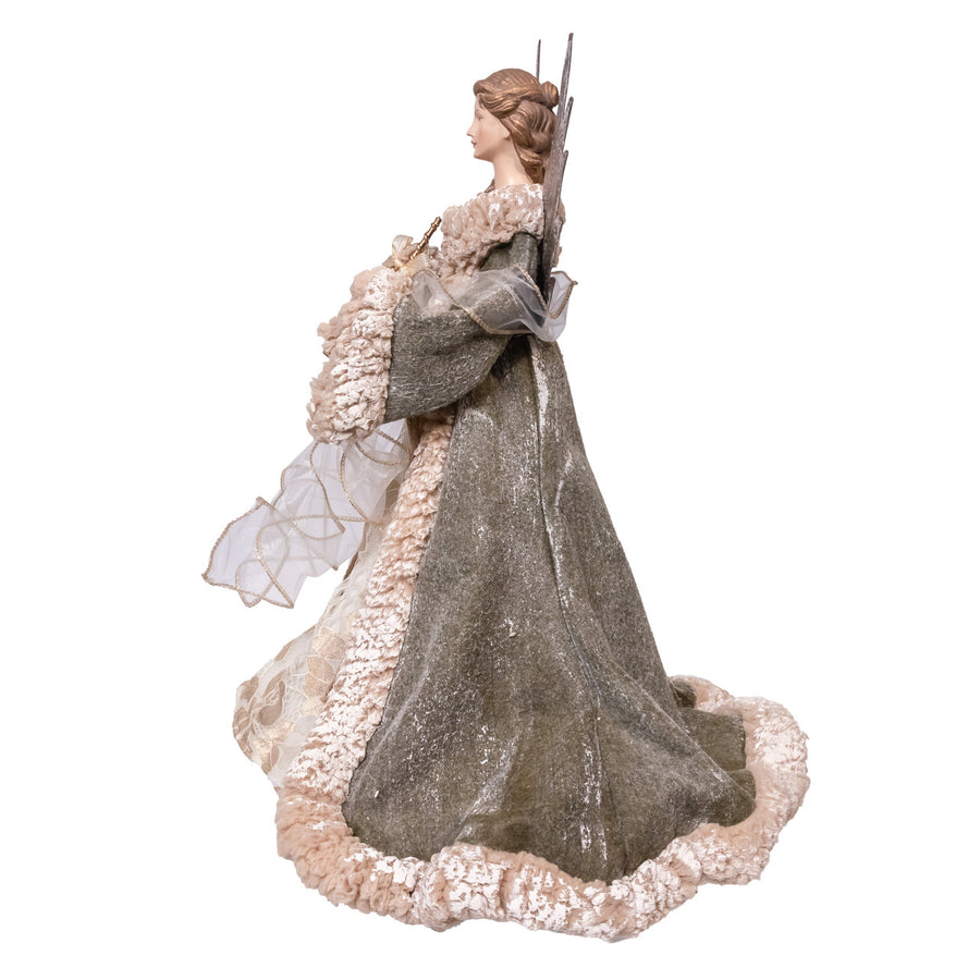 16" Ivory & Green Angel Treetop