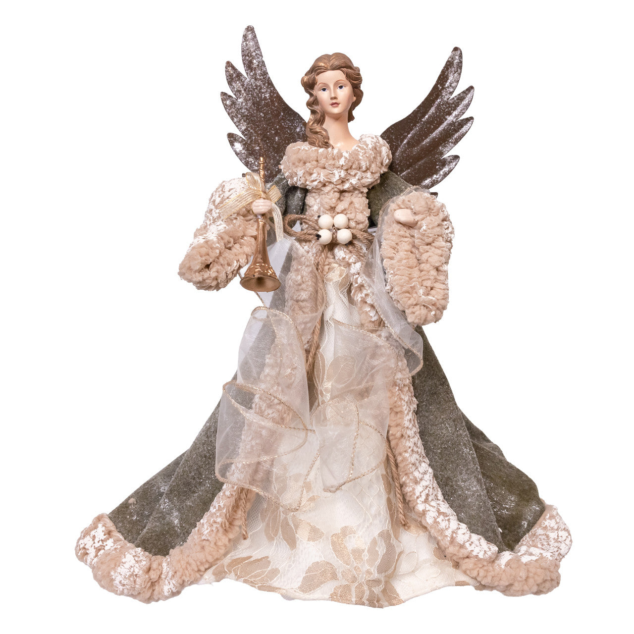 16" Ivory & Green Angel Treetop