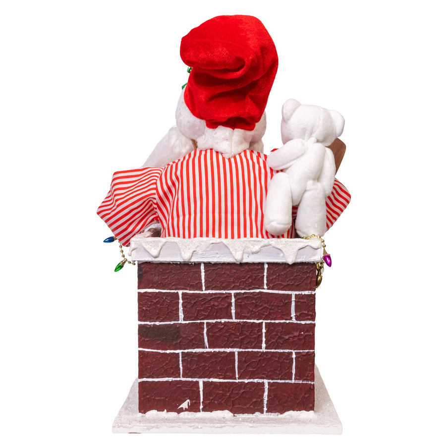 15" Red Santa In Chimney With Gifts Table Piece