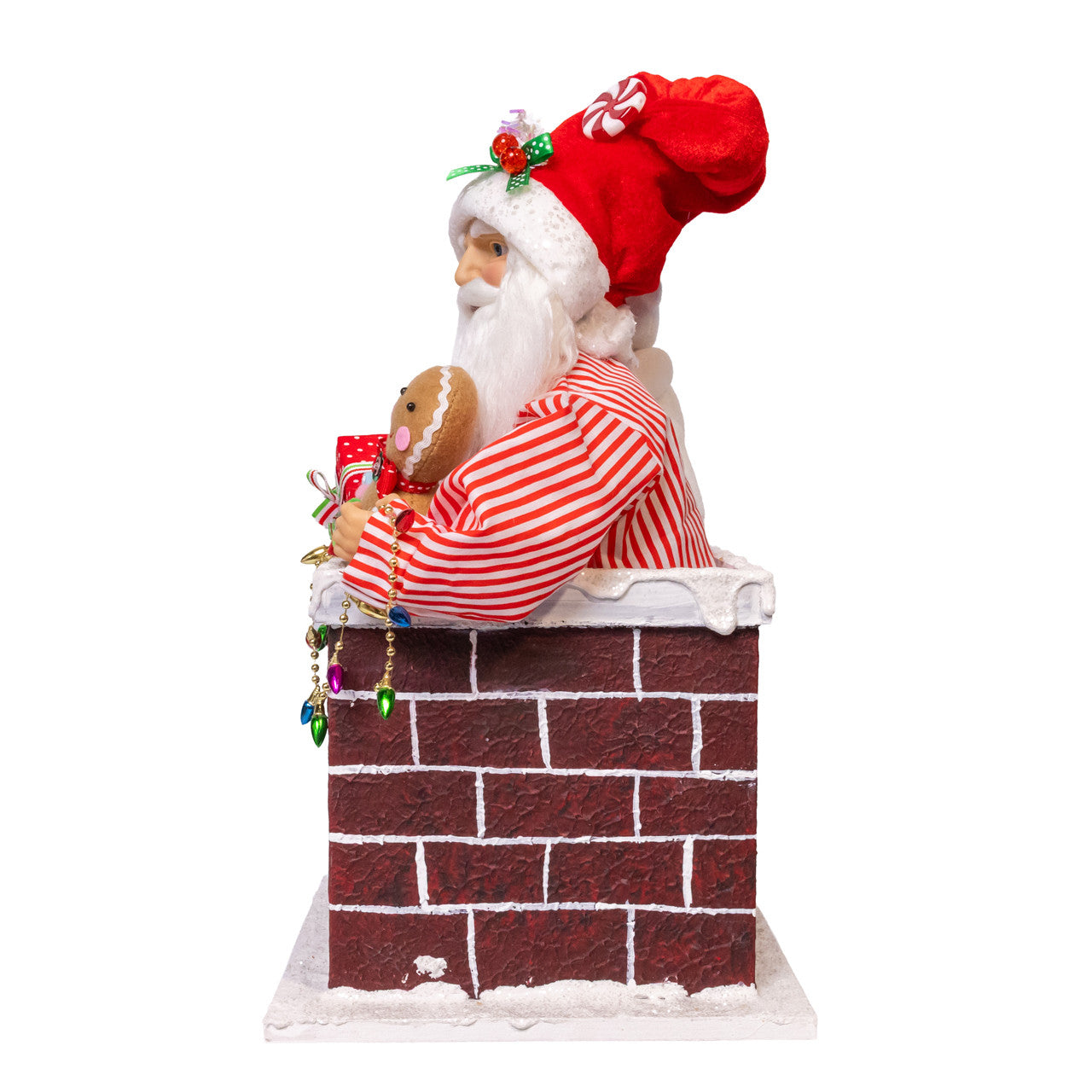 15" Red Santa In Chimney With Gifts Table Piece