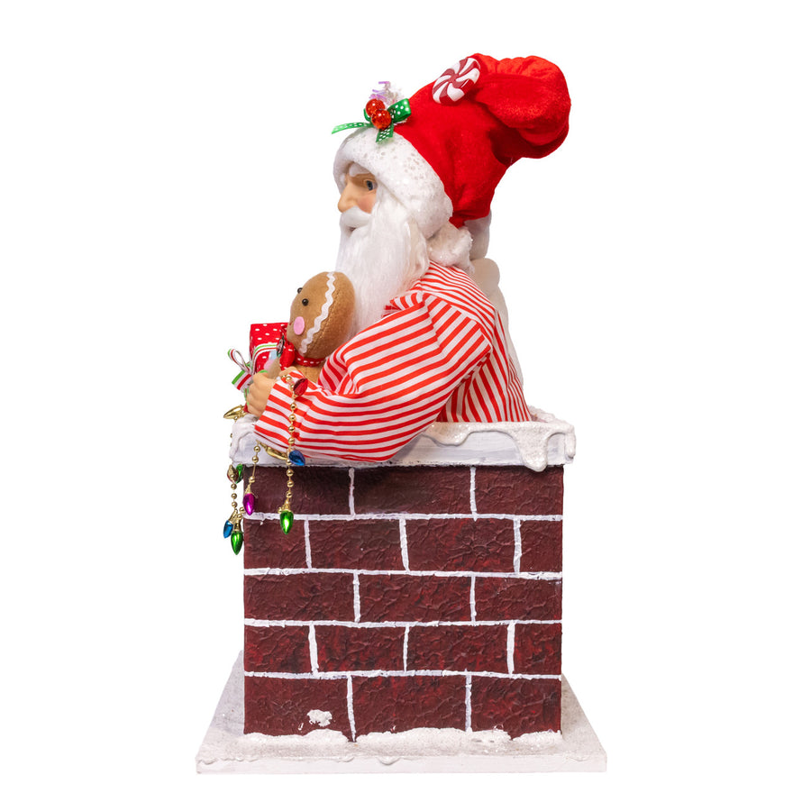 15" Red Santa In Chimney With Gifts Table Piece