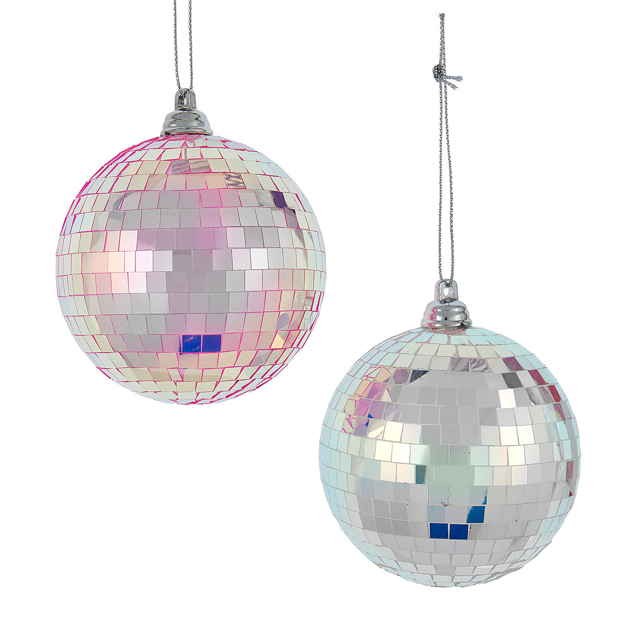 80MM Iridescent & Fuchsia Mirror Ball Ornaments