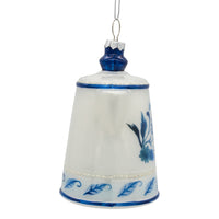 Glass Blue & White Teapot Ornament