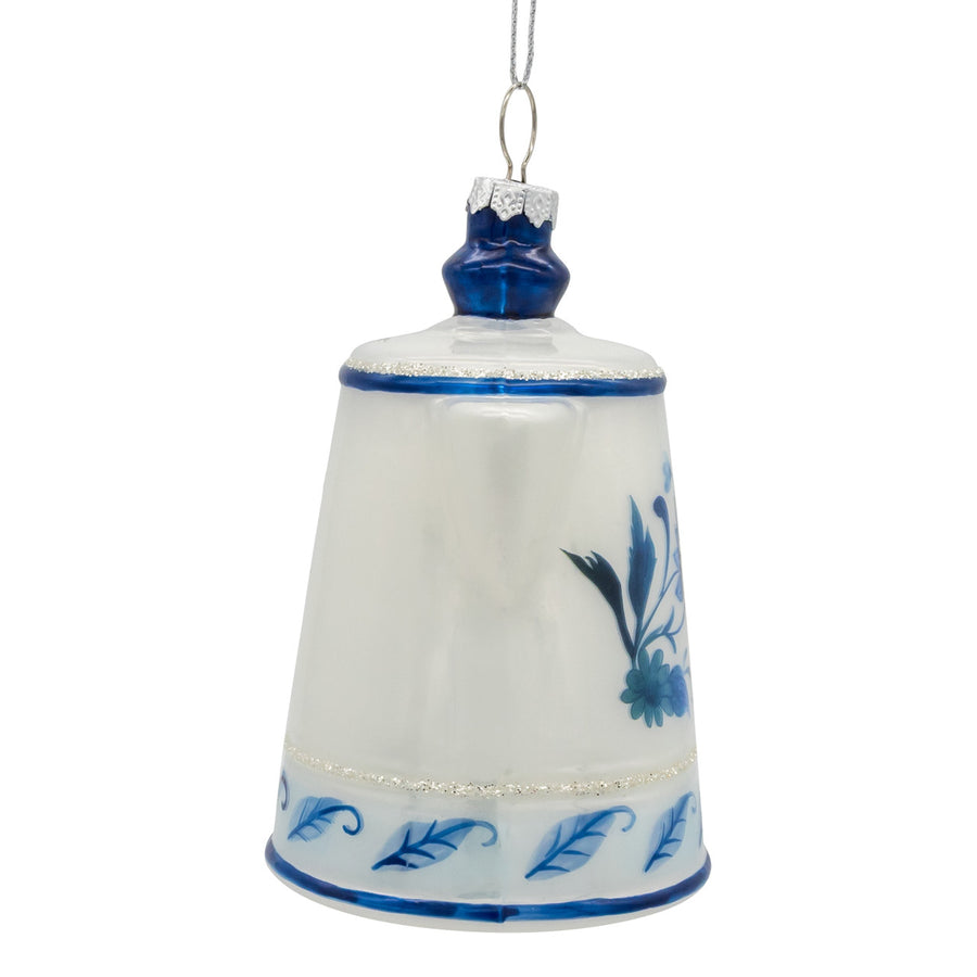 Glass Blue & White Teapot Ornament