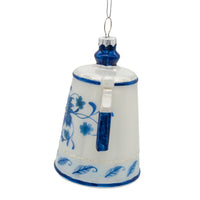 Glass Blue & White Teapot Ornament