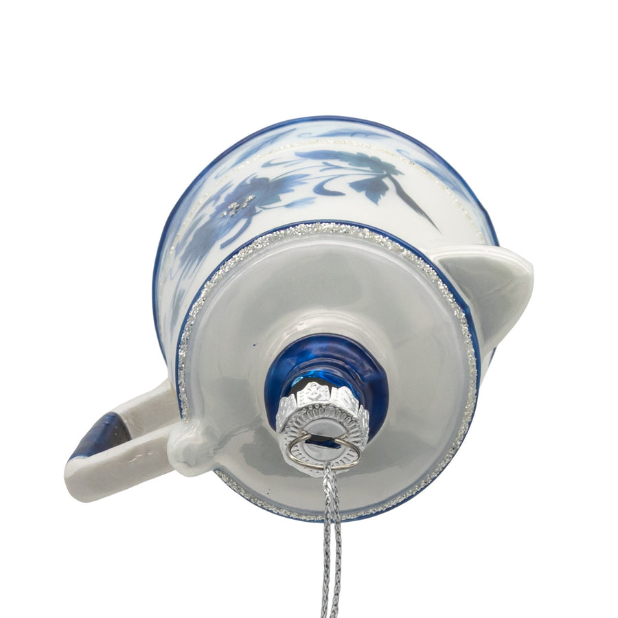 Glass Blue & White Teapot Ornament