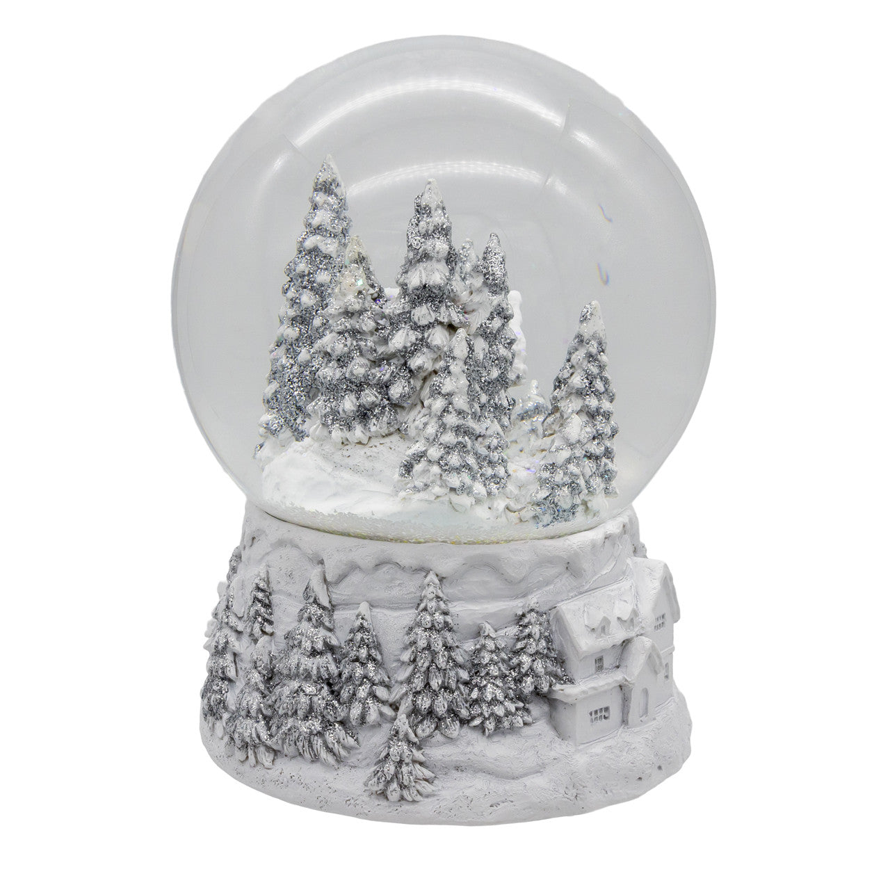 Wind-Up Musical Silver & White Winter Scene Water Globe