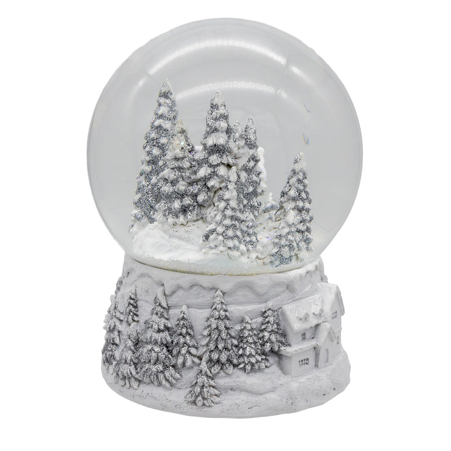 Wind-Up Musical Silver & White Winter Scene Water Globe