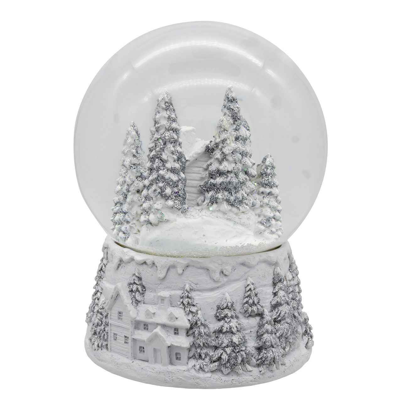 Wind-Up Musical Silver & White Winter Scene Water Globe