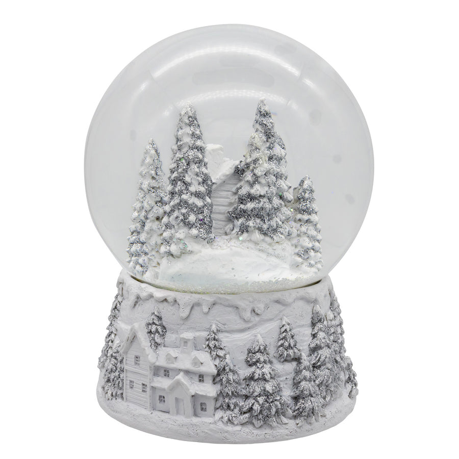 Wind-Up Musical Silver & White Winter Scene Water Globe