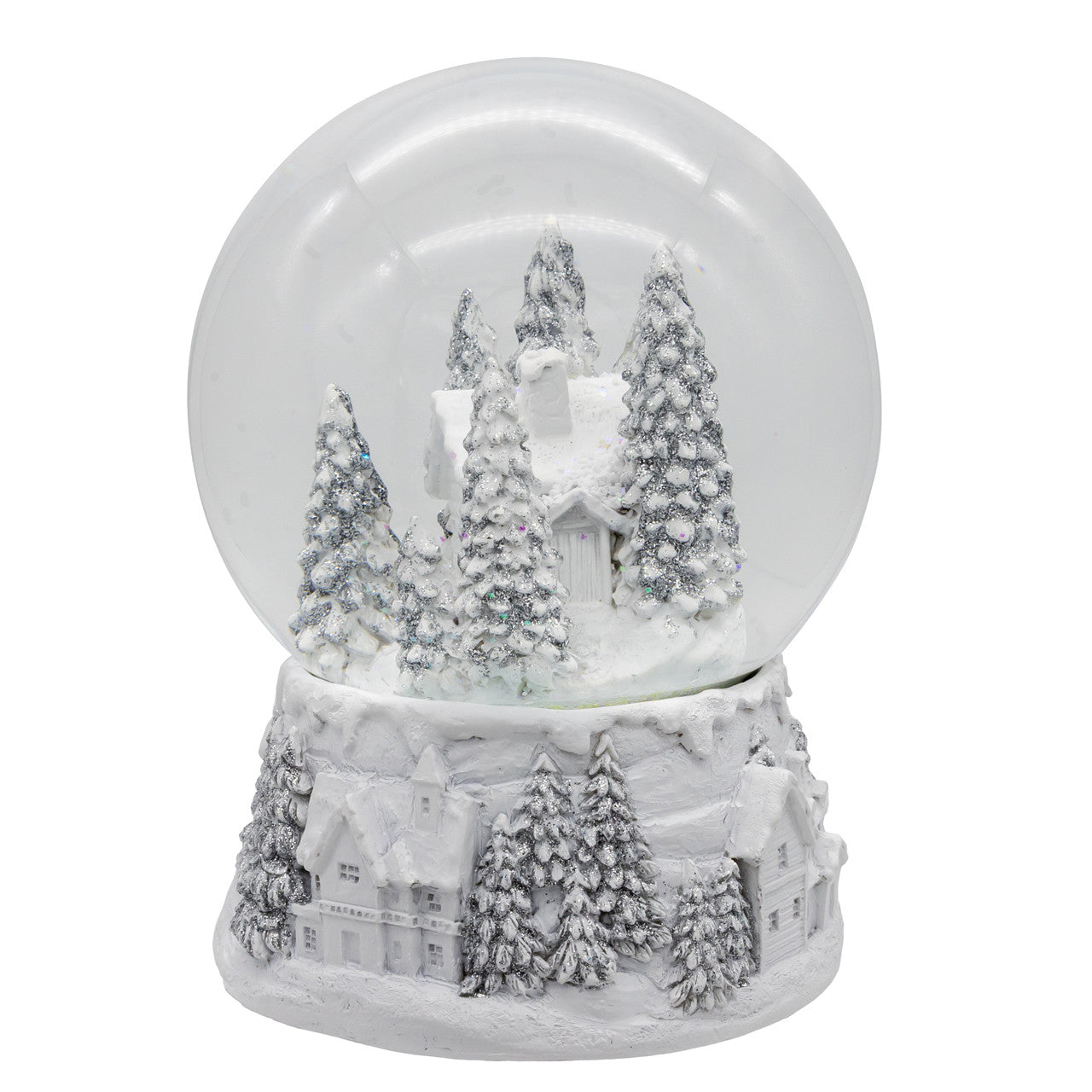 Wind-Up Musical Silver & White Winter Scene Water Globe