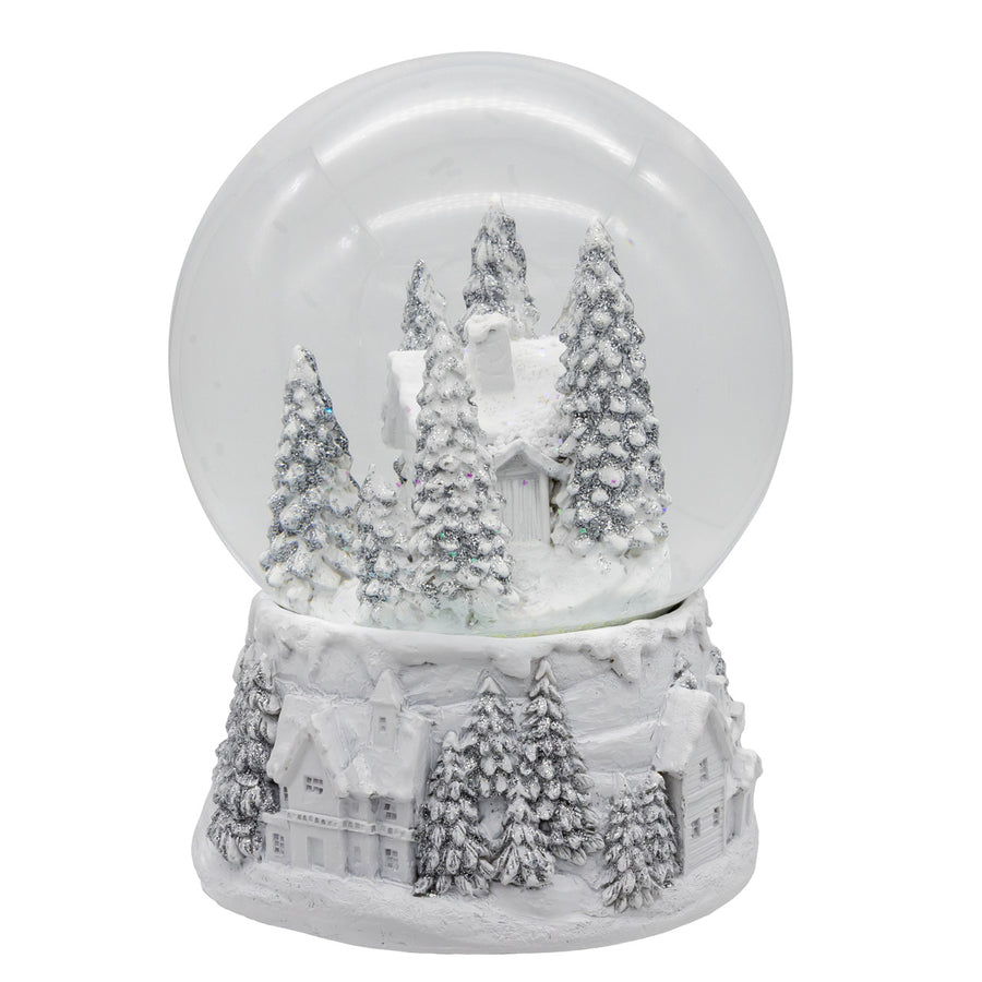 Wind-Up Musical Silver & White Winter Scene Water Globe