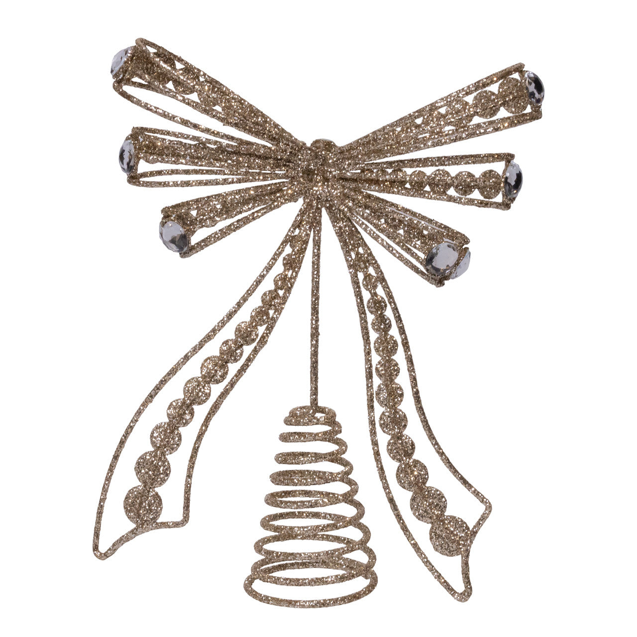 10.5" Gold Bow With Clear Jewels Treetop