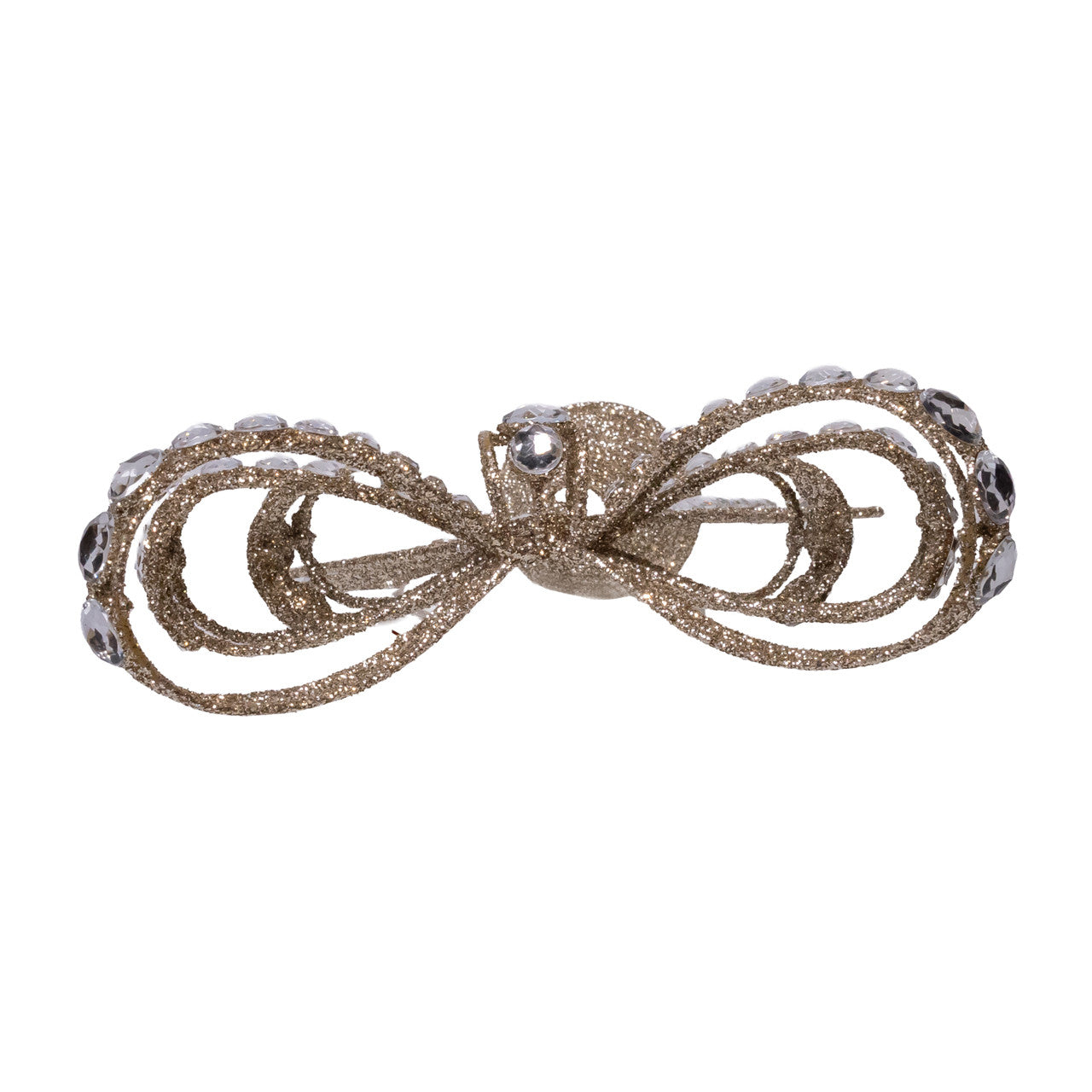 10.5" Gold Bow With Clear Jewels Treetop