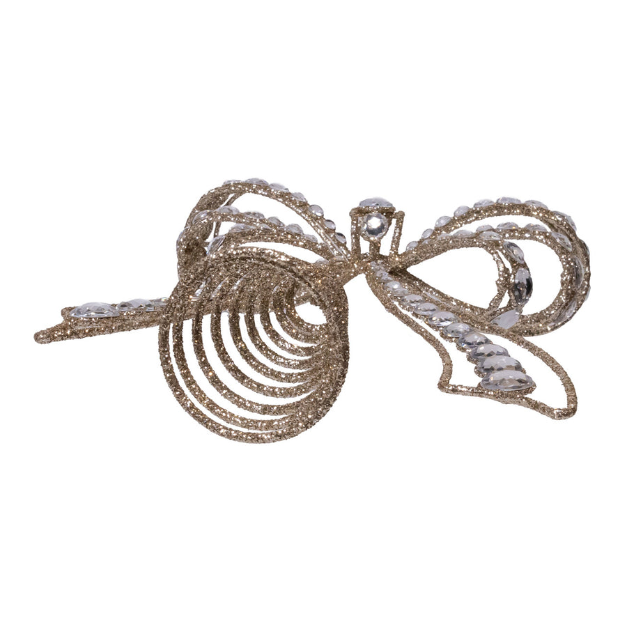 10.5" Gold Bow With Clear Jewels Treetop