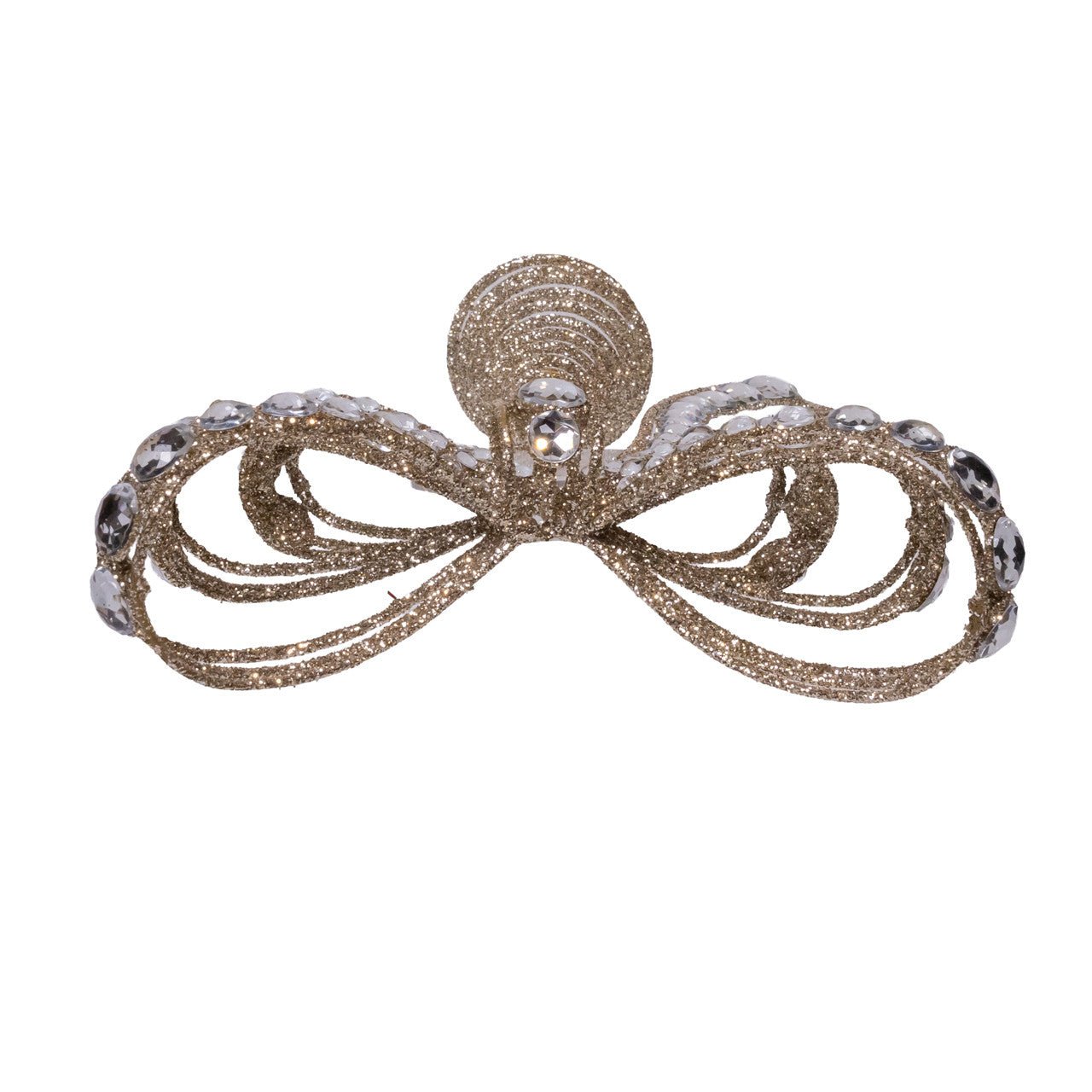 10.5" Gold Bow With Clear Jewels Treetop