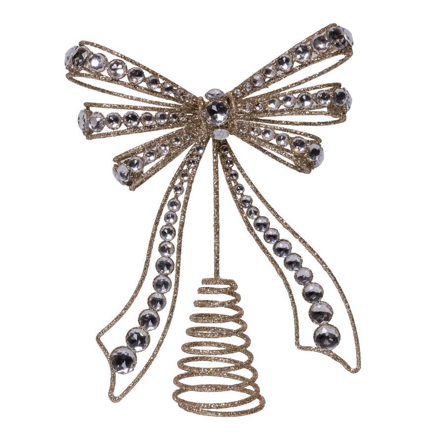 10.5" Gold Bow With Clear Jewels Treetop