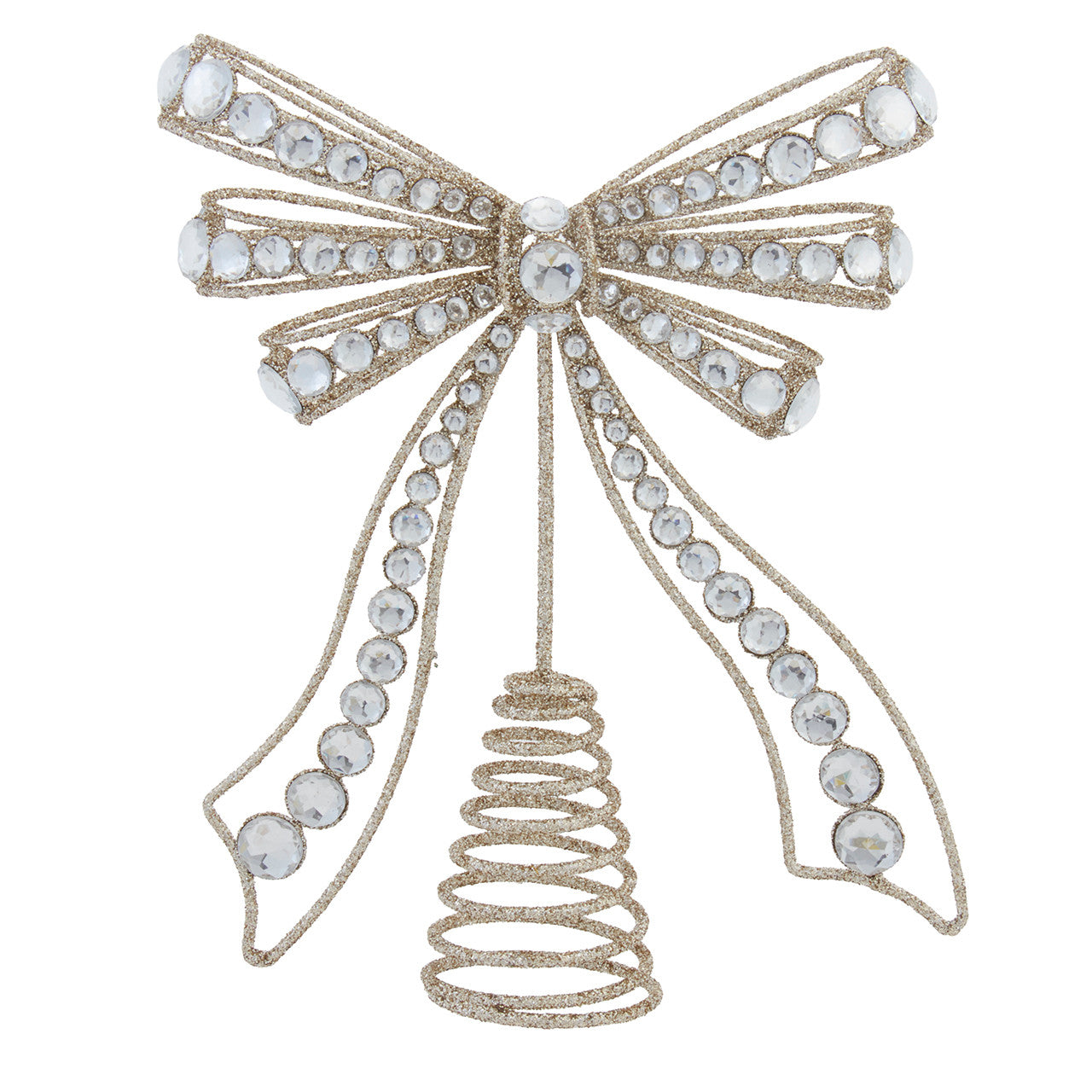 10.5" Gold Bow With Clear Jewels Treetop