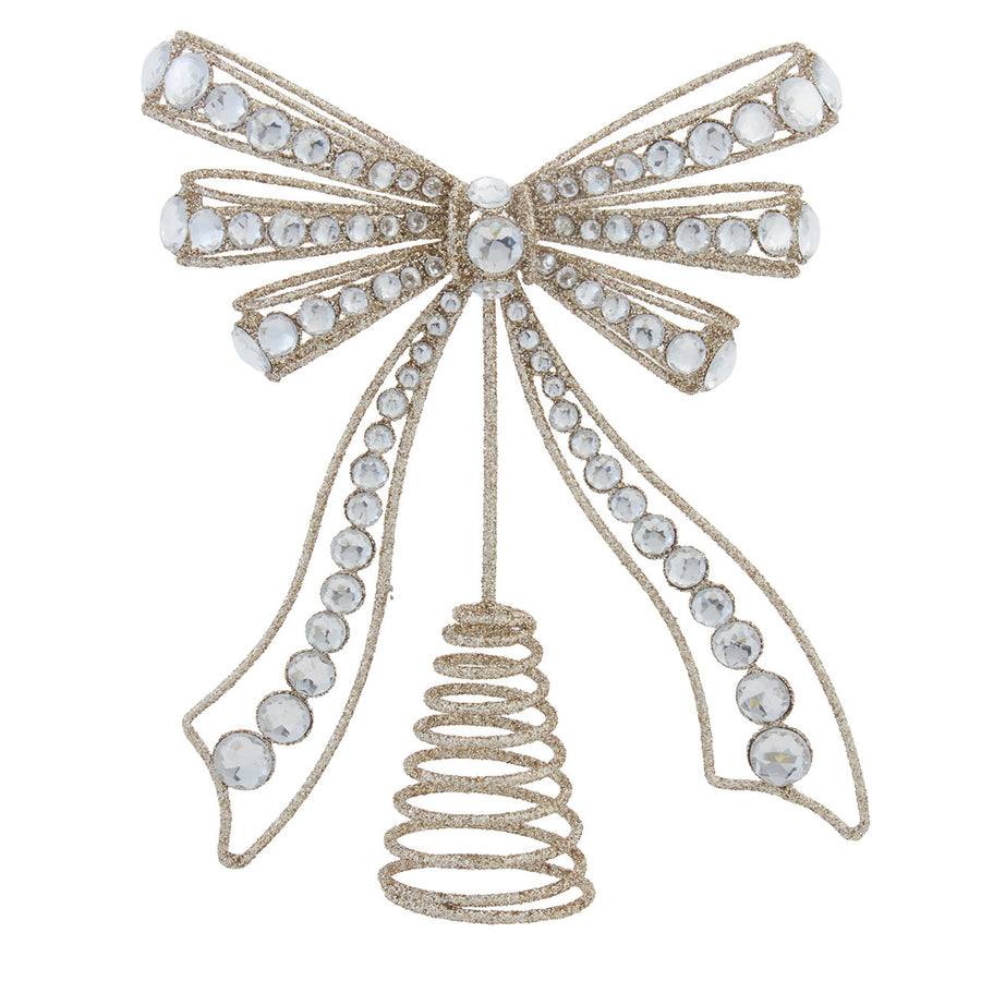 10.5" Gold Bow With Clear Jewels Treetop