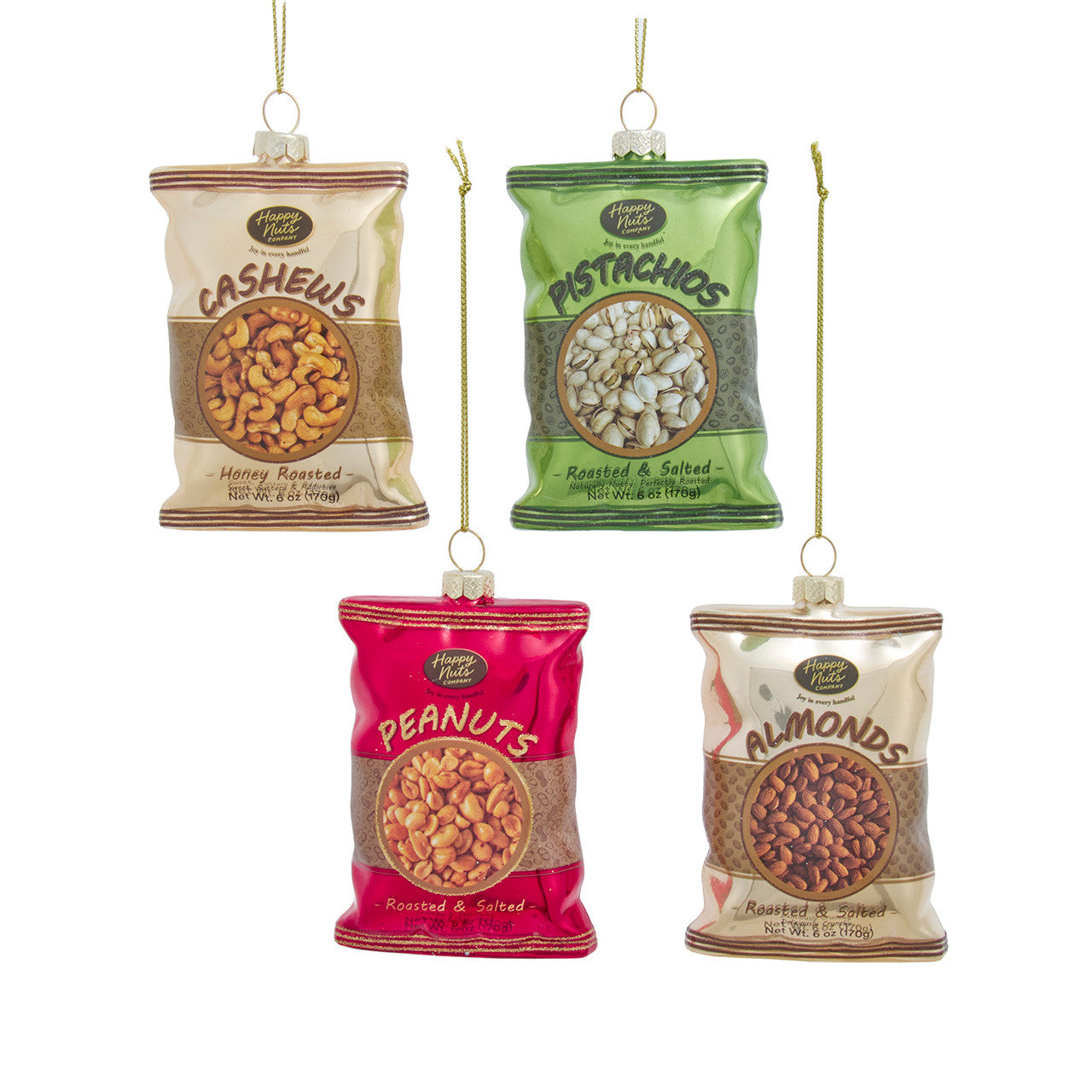 Glass Pistachios, Almonds, Cashews & Peanuts Ornaments