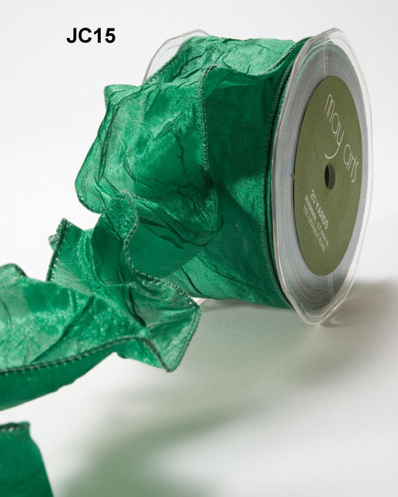 2 Inch Crinkle Crushed Ribbon with Wired Edge – JC15 – GREEN