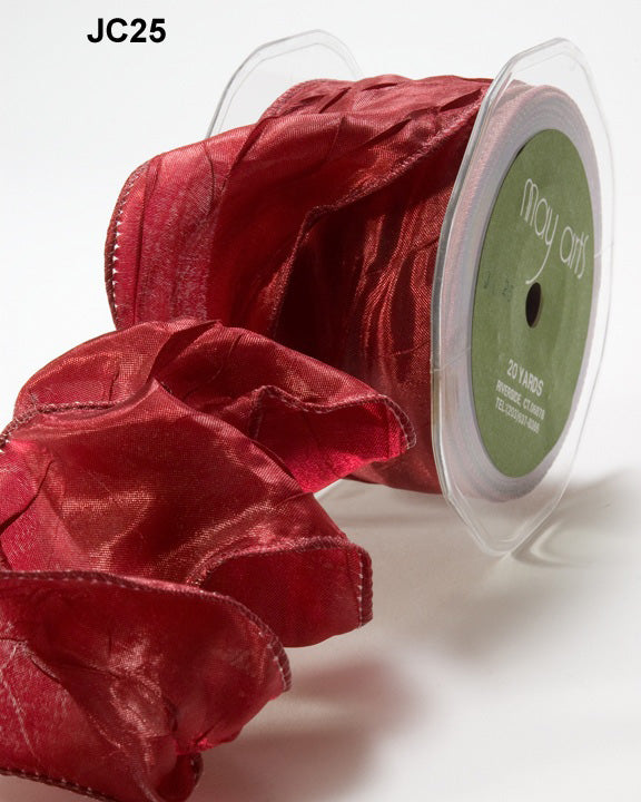 2 Inch Crinkle Crushed Ribbon with Wired Edge – JC25 – BURGUNDY