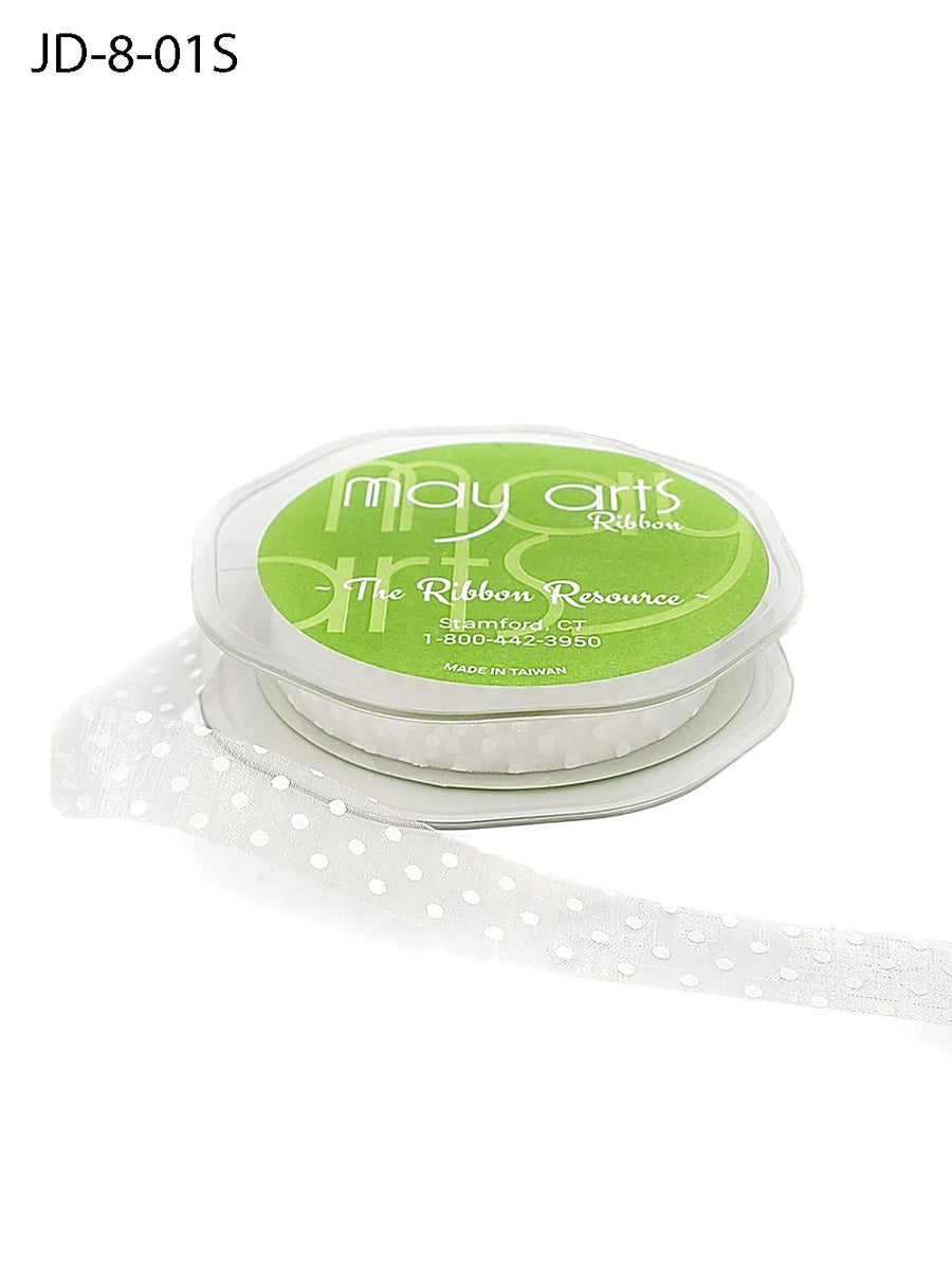 3/8 Inch & 5/8 Inch Sheer Dots Ribbon – JD-8-01S WHITE/WHITE DOTS (5/8″)