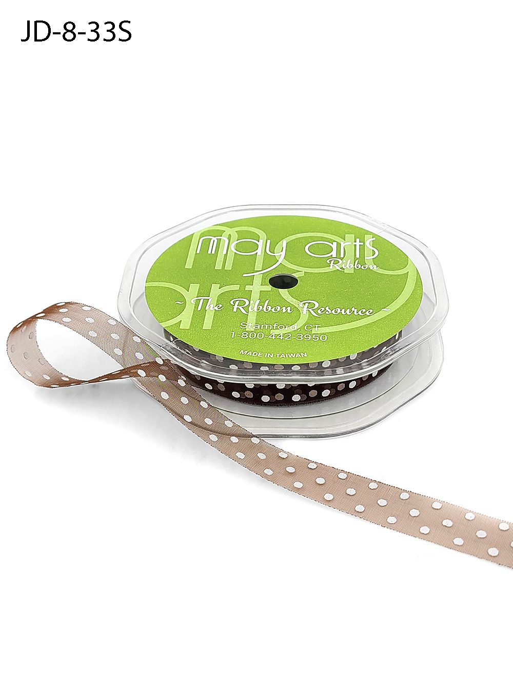 3/8 Inch & 5/8 Inch Sheer Dots Ribbon – JD-8-33S – LIGHT BROWN/WHITE DOTS (5/8″)