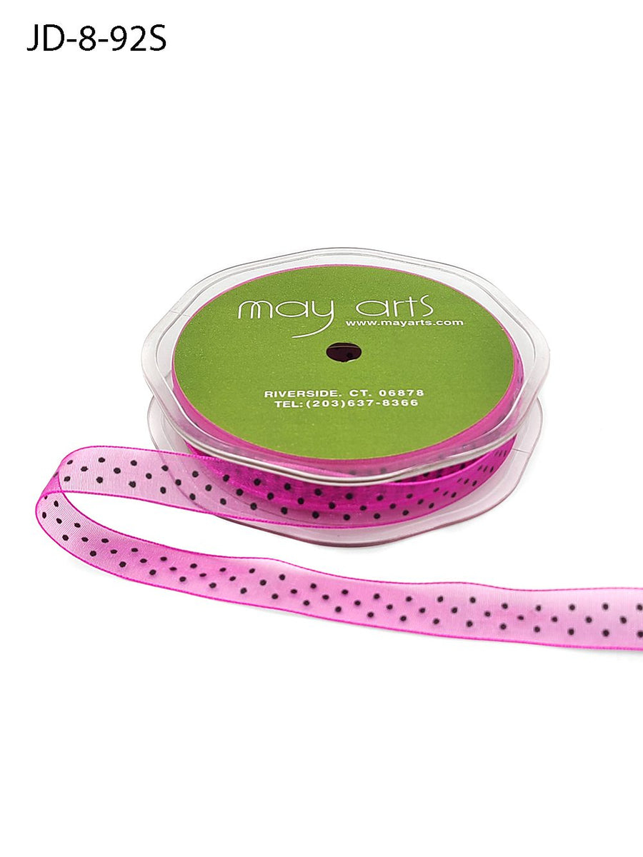 3/8 Inch & 5/8 Inch Sheer Dots Ribbon – JD-8-92 – FUCHSIA/BLACK DOTS