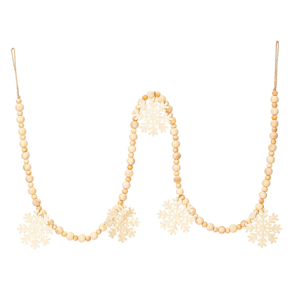 5' Ivry Felt Snow/Ntrl Wood Bead Garland