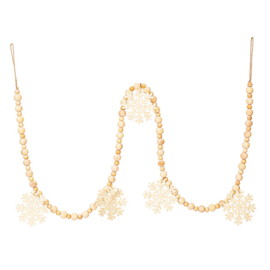 5' Ivry Felt Snow/Ntrl Wood Bead Garland