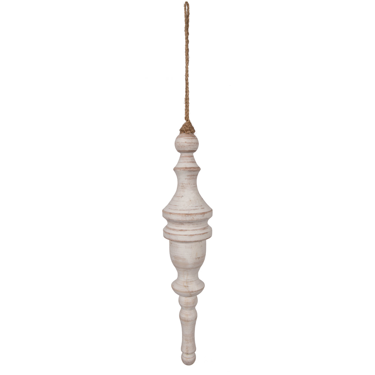 12" Whtwsh Turned Wood Finial Ornt