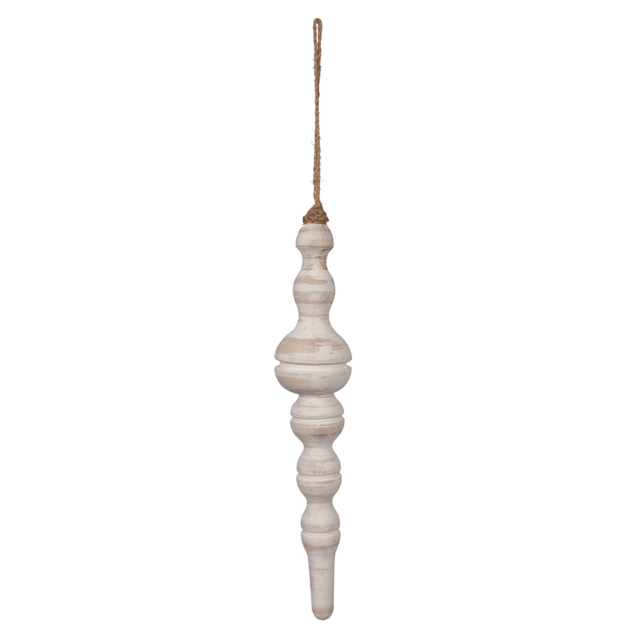 12" Whtwsh Turned Wood Finial Ornt