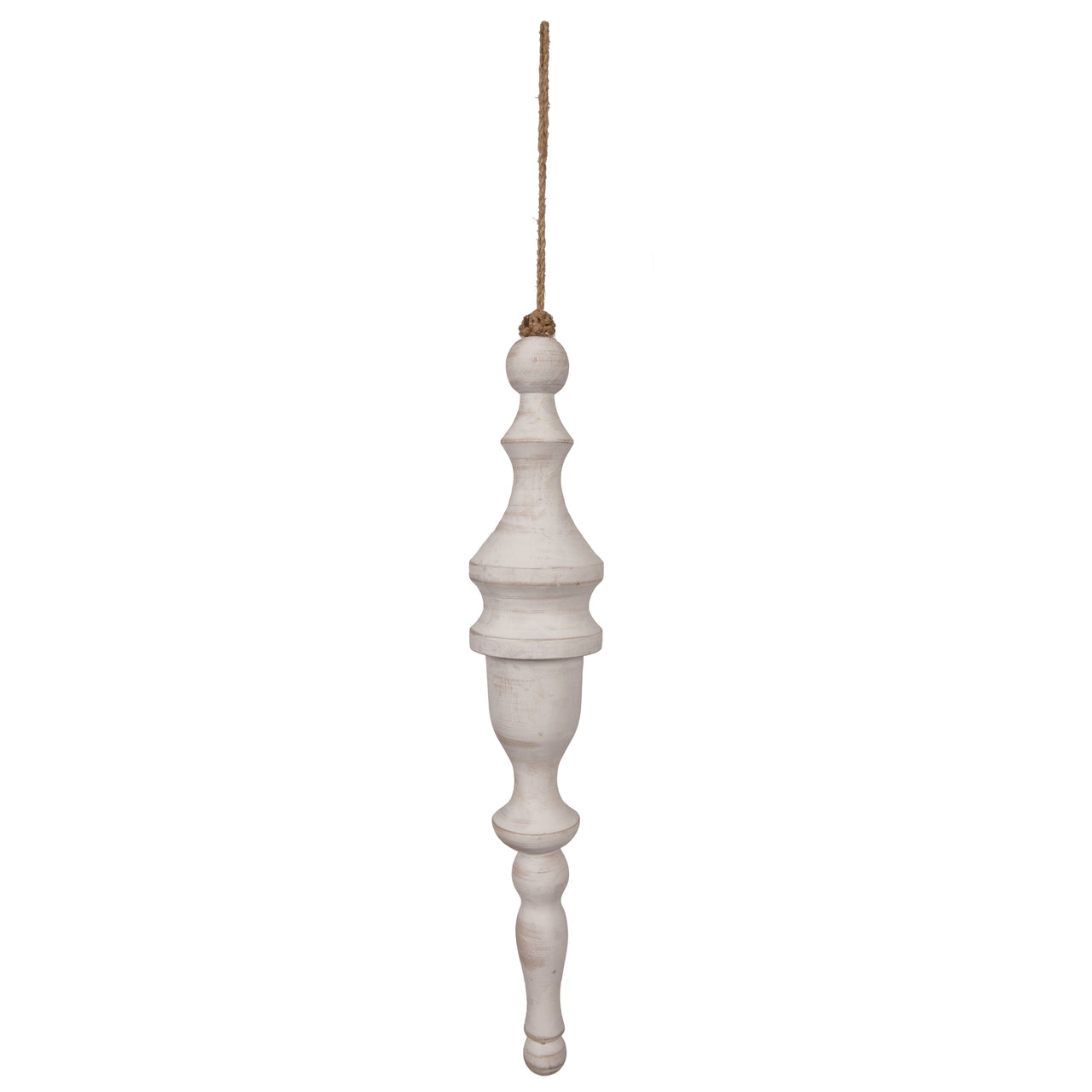 15" Whtwsh Turned Wood Finial Ornt