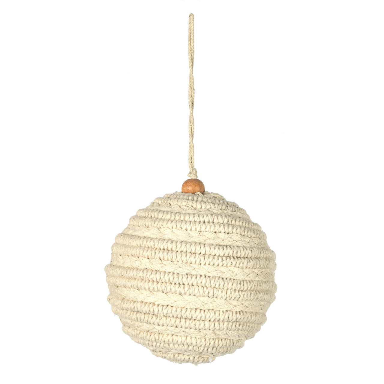 4" White Braided Cotton Ball Orn