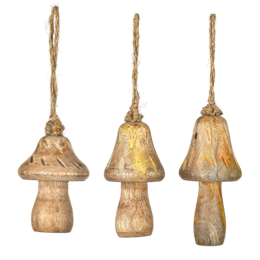 2/3/4.5" Medium Wood Mushroom Orn Set/3