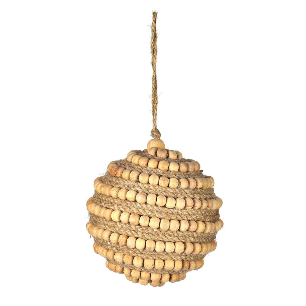 4" Natural Wood Bead Ball Ornament