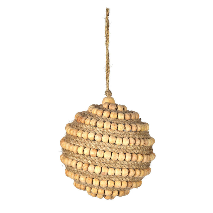 4" Natural Wood Bead Ball Ornament