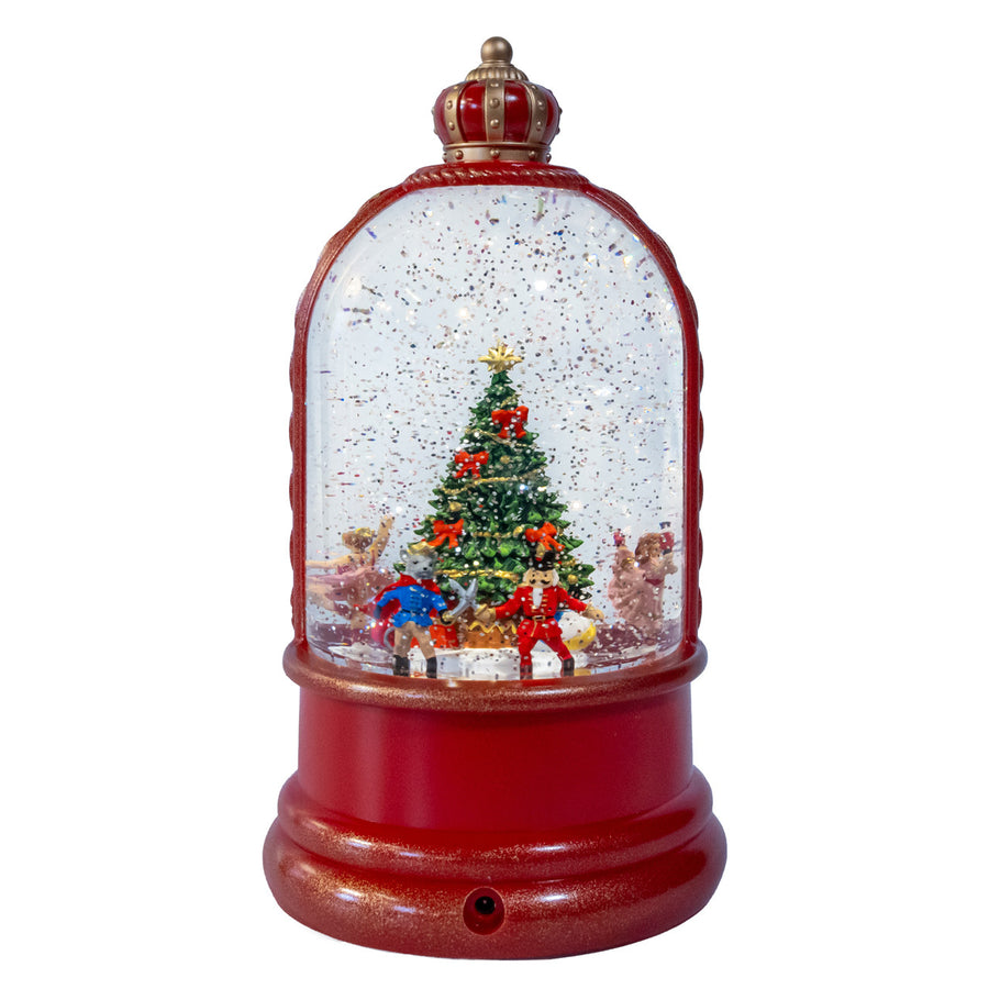 9" Battery Operated LED Nutcracker Suite & Christmas Tree With Swirling Glitter Water Dome