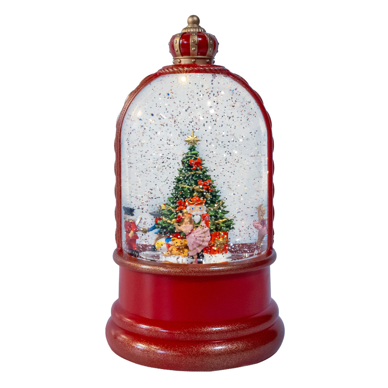 9" Battery Operated LED Nutcracker Suite & Christmas Tree With Swirling Glitter Water Dome