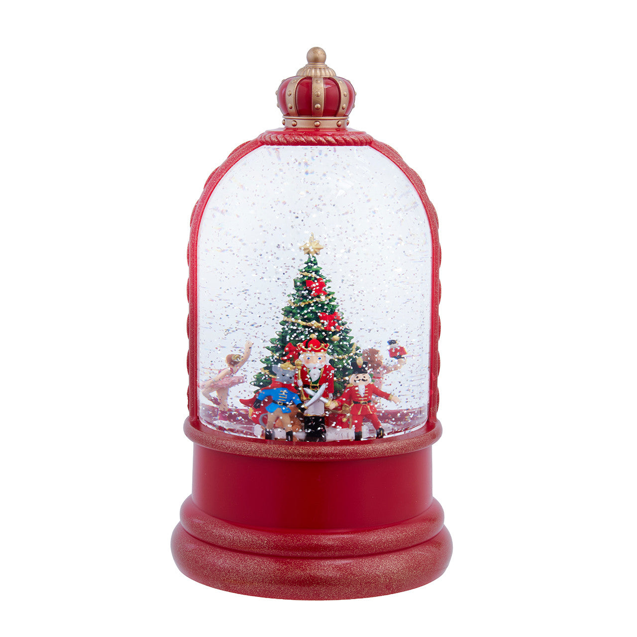9" Battery Operated LED Nutcracker Suite & Christmas Tree With Swirling Glitter Water Dome